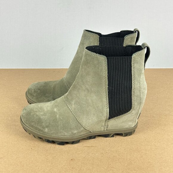 Sorel Joan of Arctice II Suede Wedge Boots Womens 7.5 Green Pull On Double Gore - Picture 1 of 10